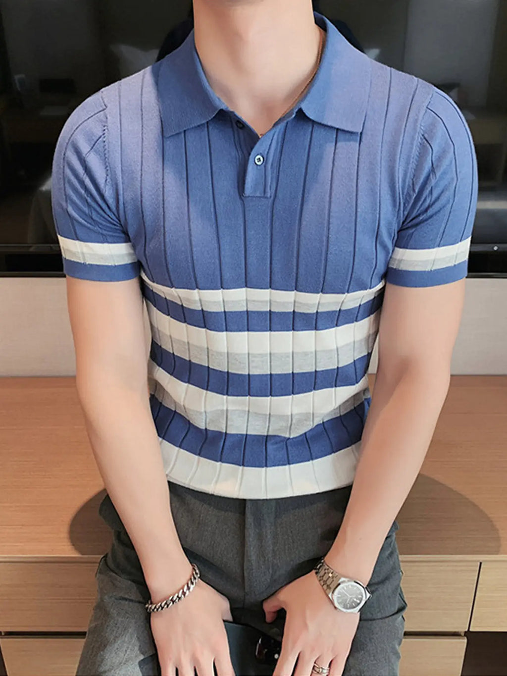 Price: $68.5CAD. 2023 Men's Short Sleeve Business Polo Shirt - Cool Striped