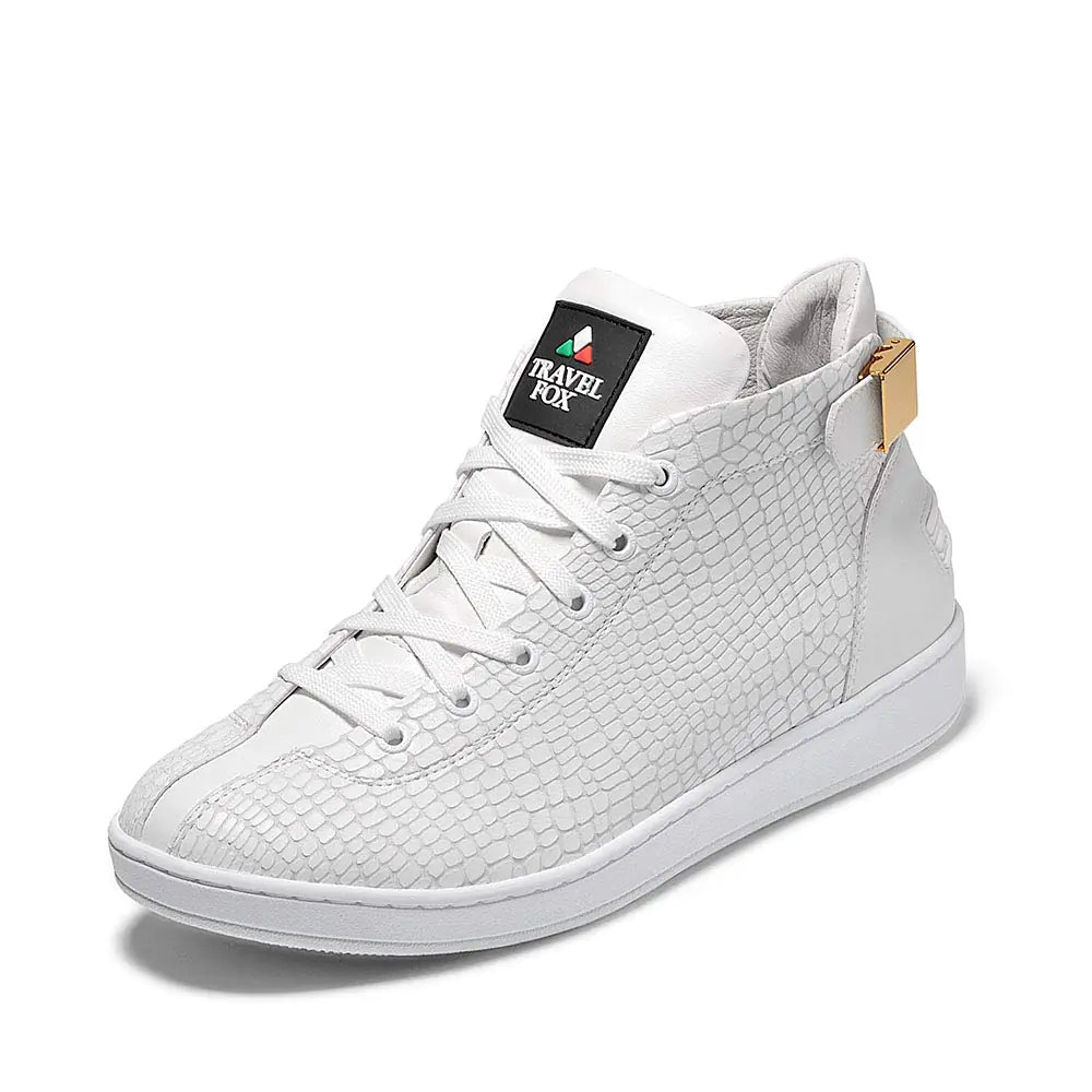 Price: $232.90CAD. TRAVEL FOX Mens Malibu White Spider Nappa Leather Round Toe Lace-Up High-Top Sneakers 9.5 US