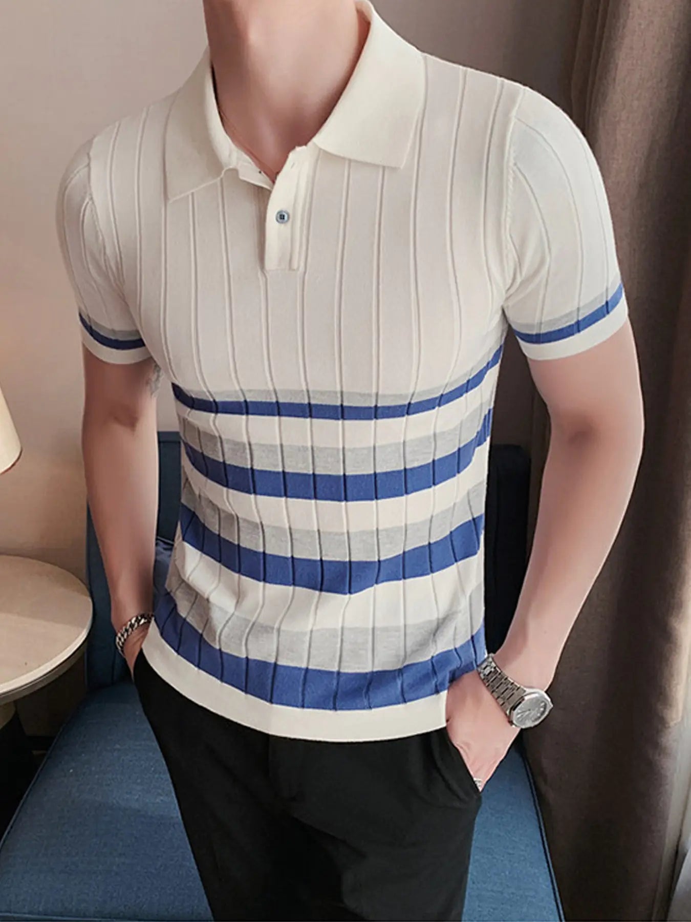 Price: $68.5CAD. 2023 Men's Short Sleeve Business Polo Shirt - Cool Striped