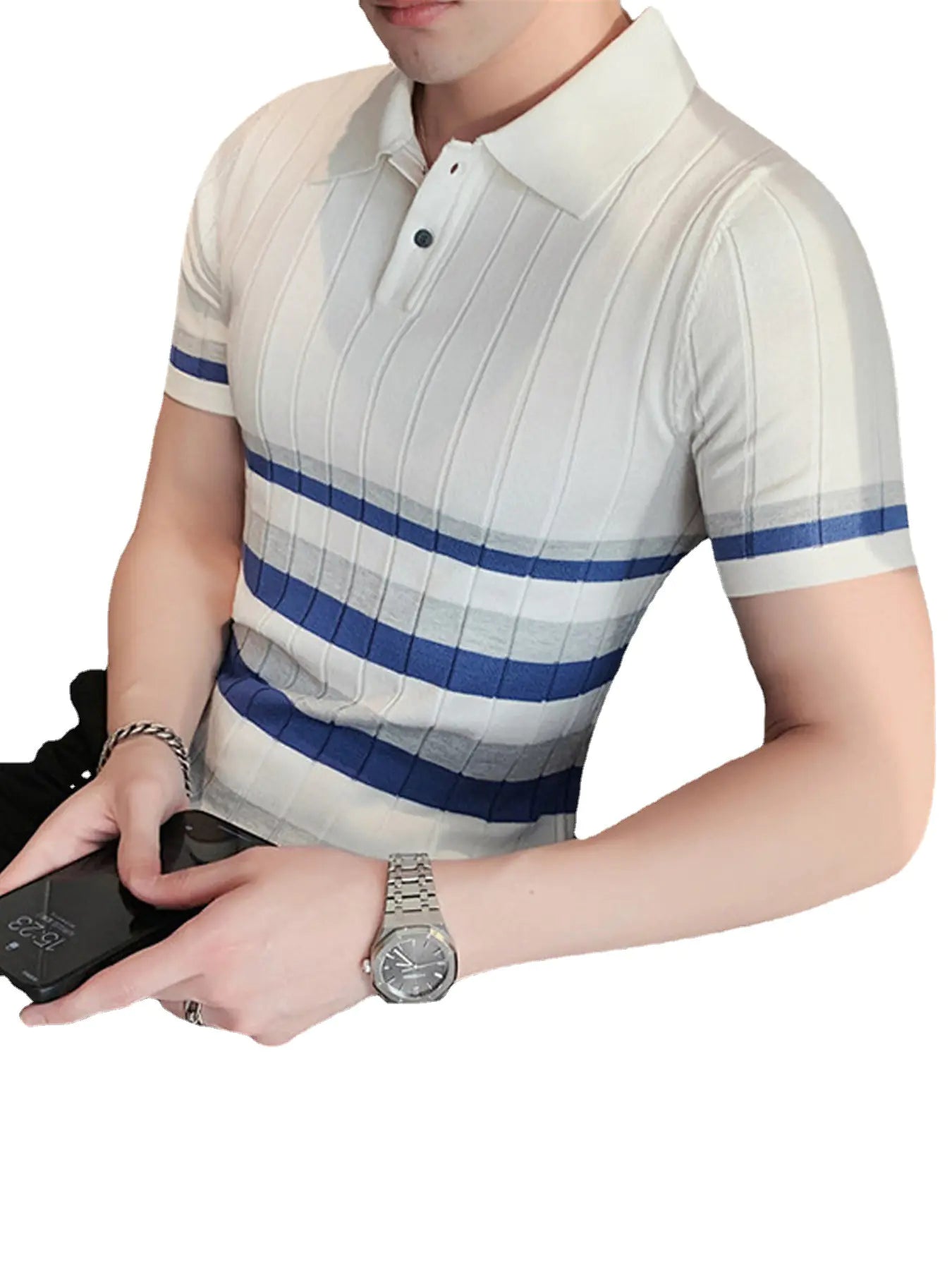 Price: $68.5CAD. 2023 Men's Short Sleeve Business Polo Shirt - Cool Striped